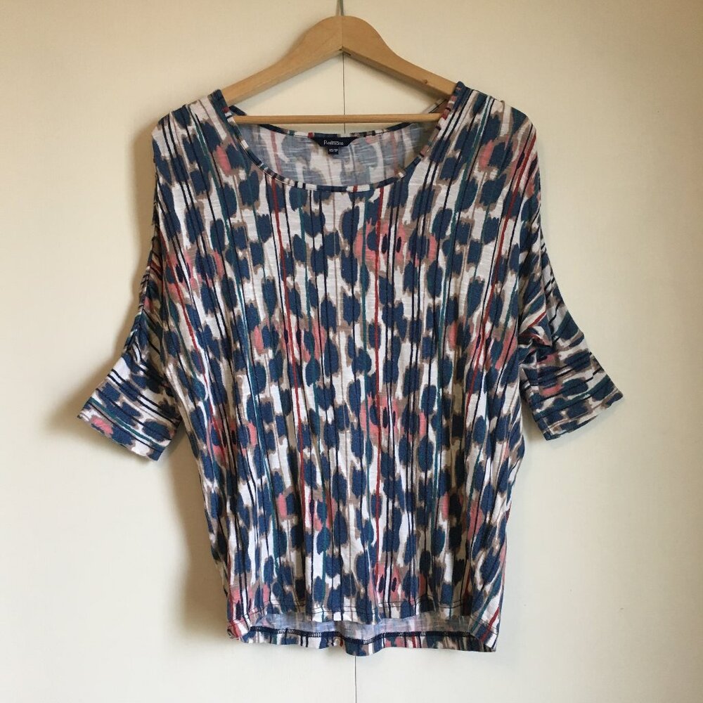 Artsy Abstract Pointillist Inspired Print Dolman Sleeve Rayon Top - XS